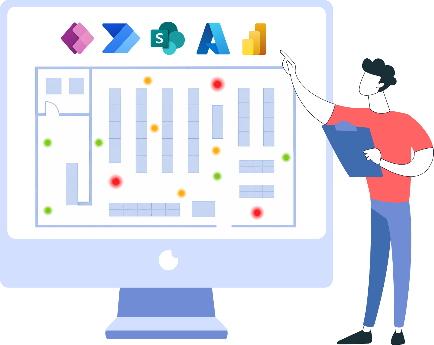 An employee analyzes an incident risk map in an RCA and CAPA system based on Power Platform, SharePoint, Azure and Power BI.